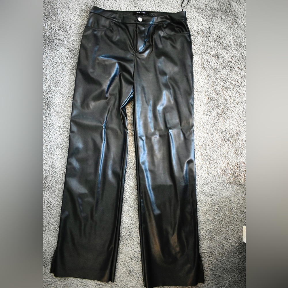 Black Leather Flare Pants